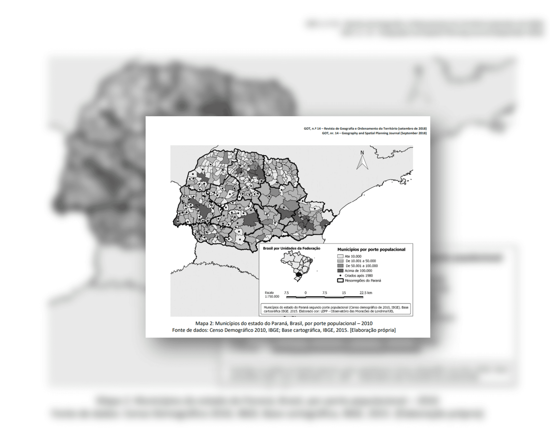 Mapa com municípios do Paraná por porte populacional