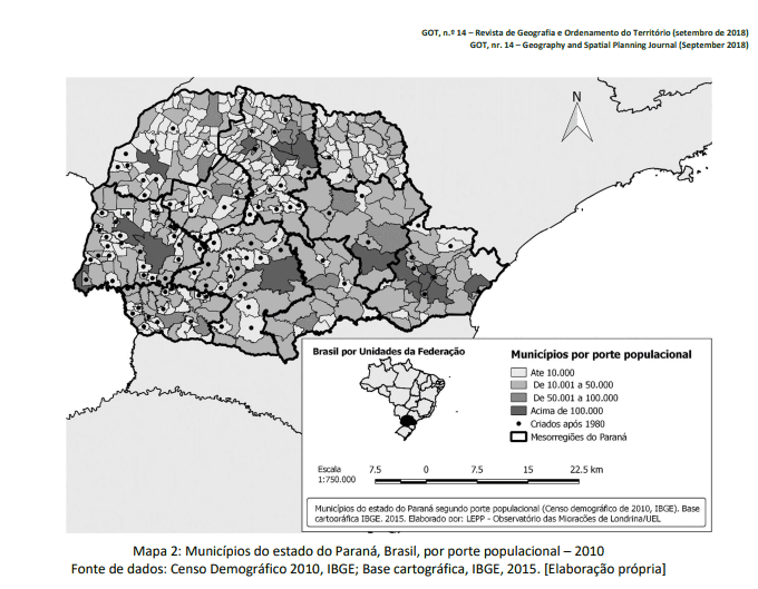 Mapa do Paraná mostrando a concentração de população por municípios